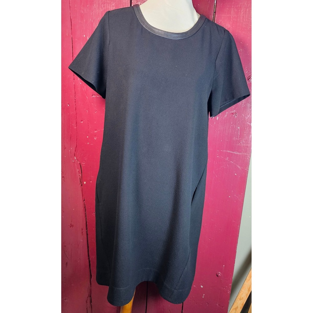 Madewell Women's Black Short Sleeve Dress with Leather Collar Size L‎